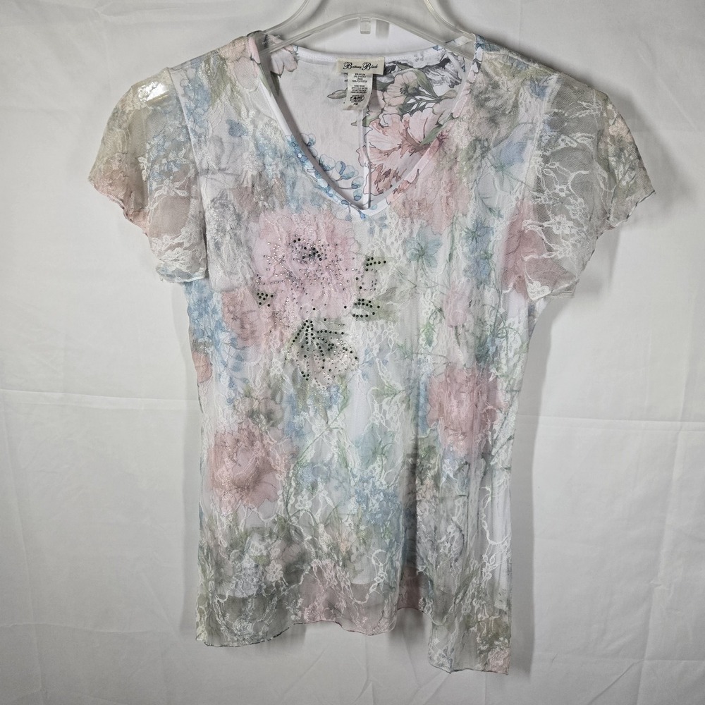 Brittany Black Womens Top Size PM Floral Lace Sheer Cottagecore Fairycore Boho‎